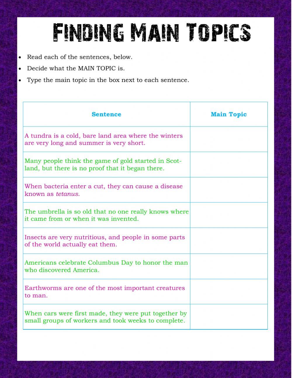 Outlining - Finding Main Topics in Sentences
