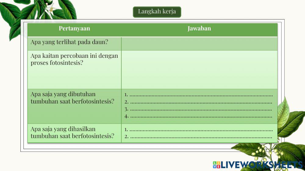 LKPD Fotosintesis kelas IV SD