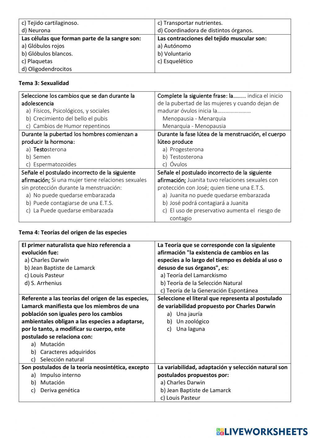 Evaluación 1- Biología 1 Bachillerato