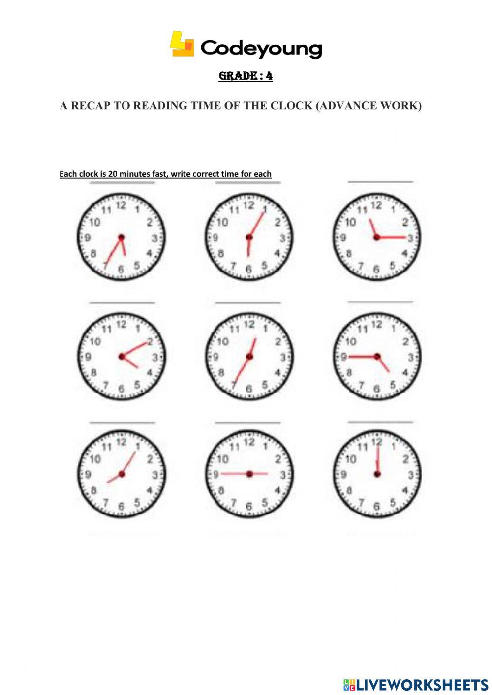 A recap to reading time of the clock (advance work)