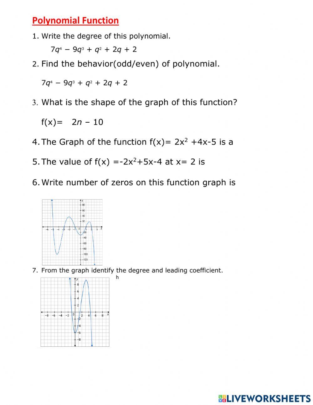 Polynomial Function online exercise for | Live Worksheets