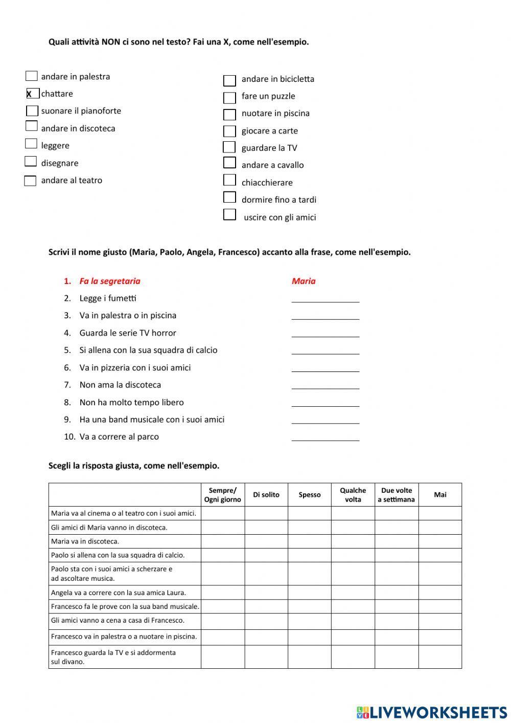 Cosa fai nel tempo libero A2