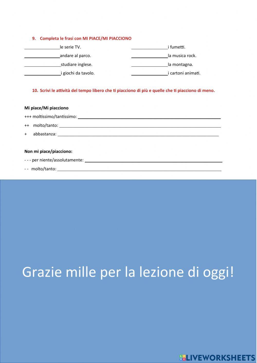 Cosa fai nel tempo libero A2