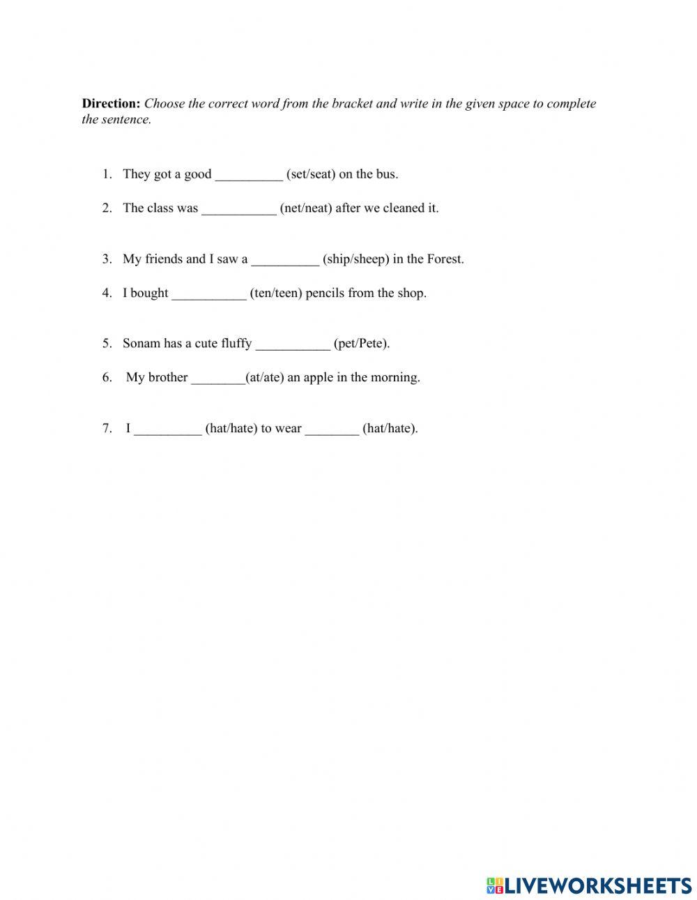 Short Vowel E Sounds