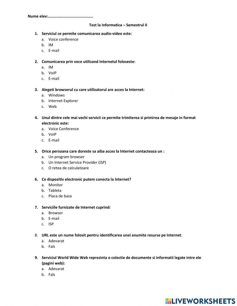 Test Servicii de Internet