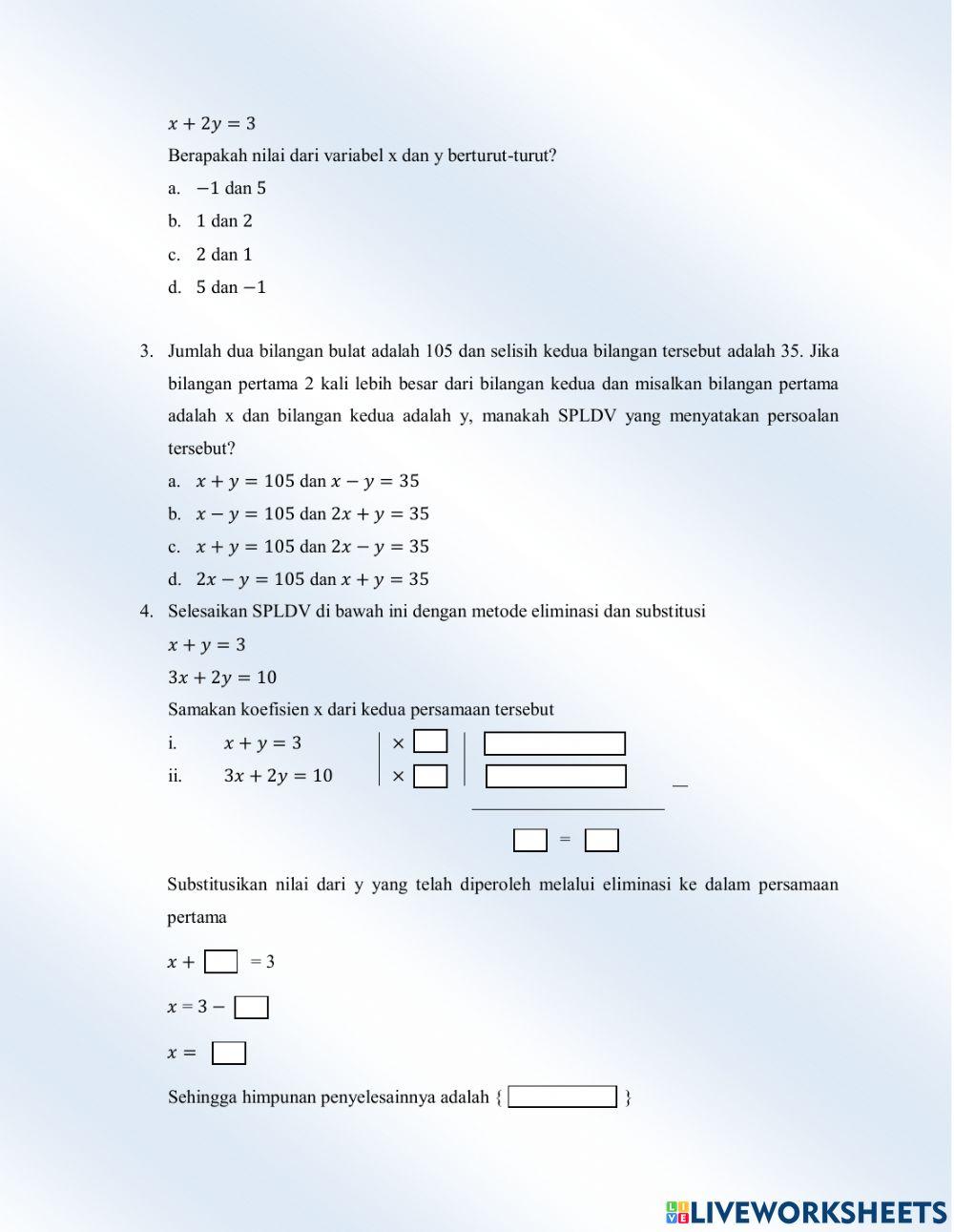 Sistem Persamaan Linier Dua Variabel