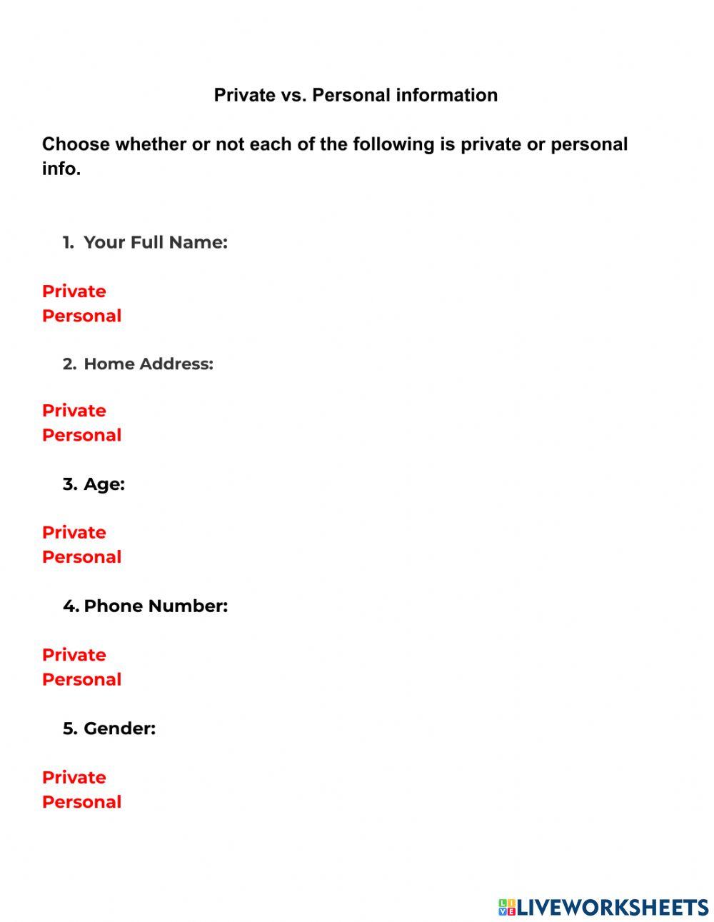 Private vs. Personal Information