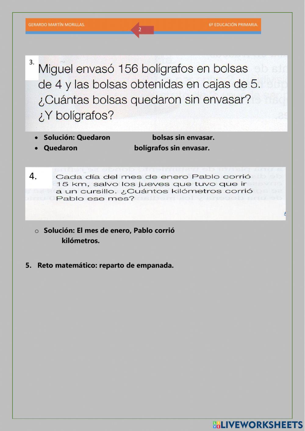 Resolución de problemas 6. 6º.