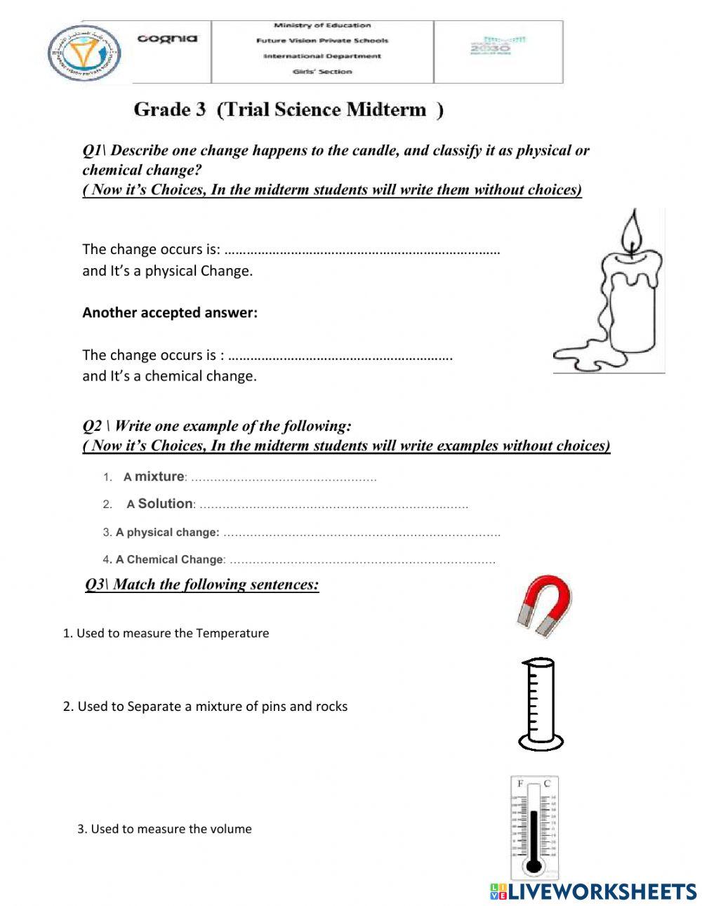 Grade 3 Trial Science Midterm