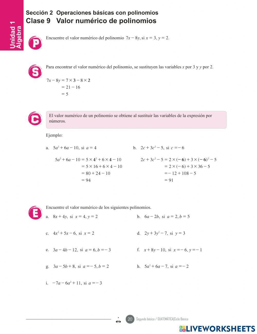 Valor numérico de polinomios