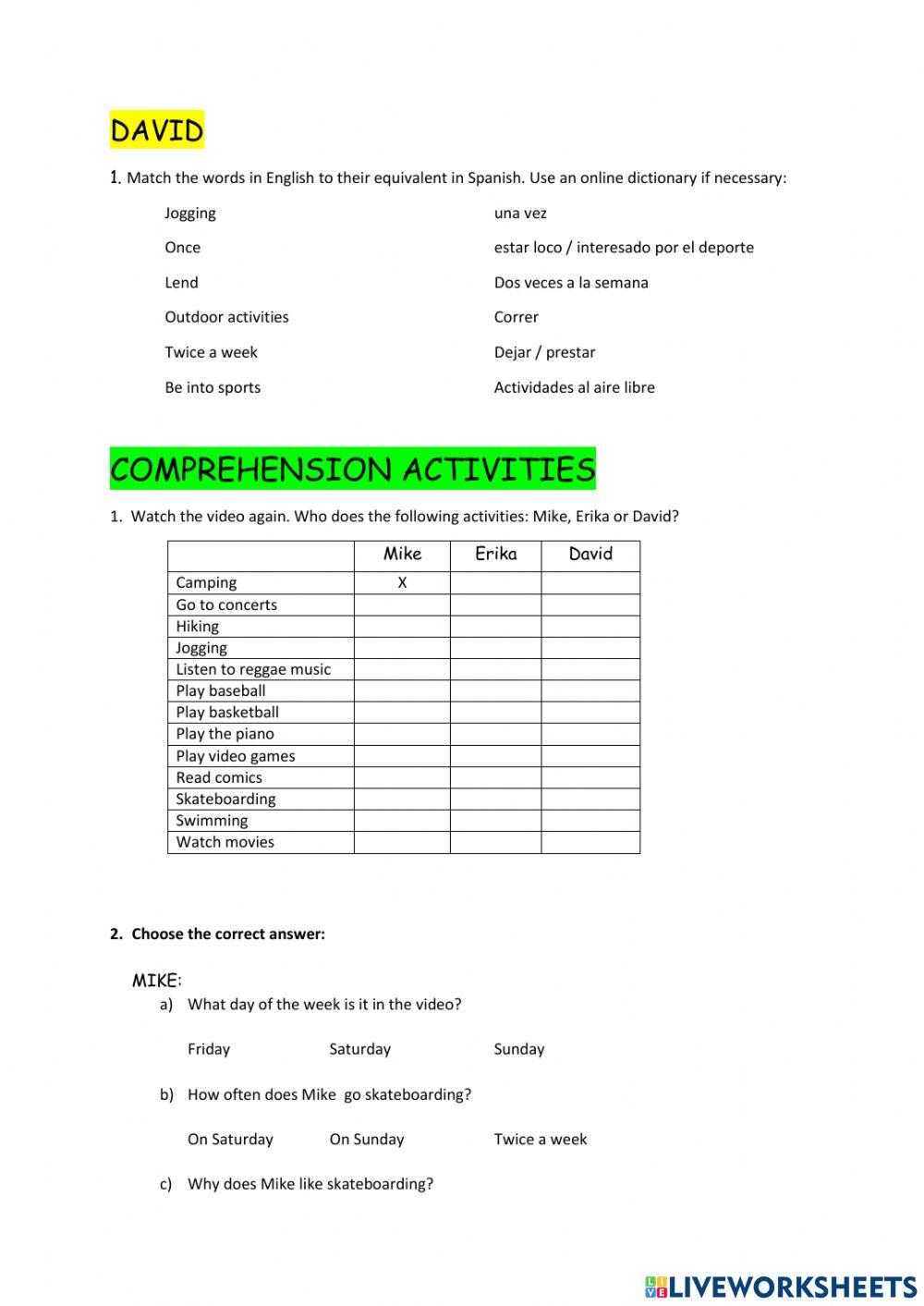 Talking about hobbies and free time