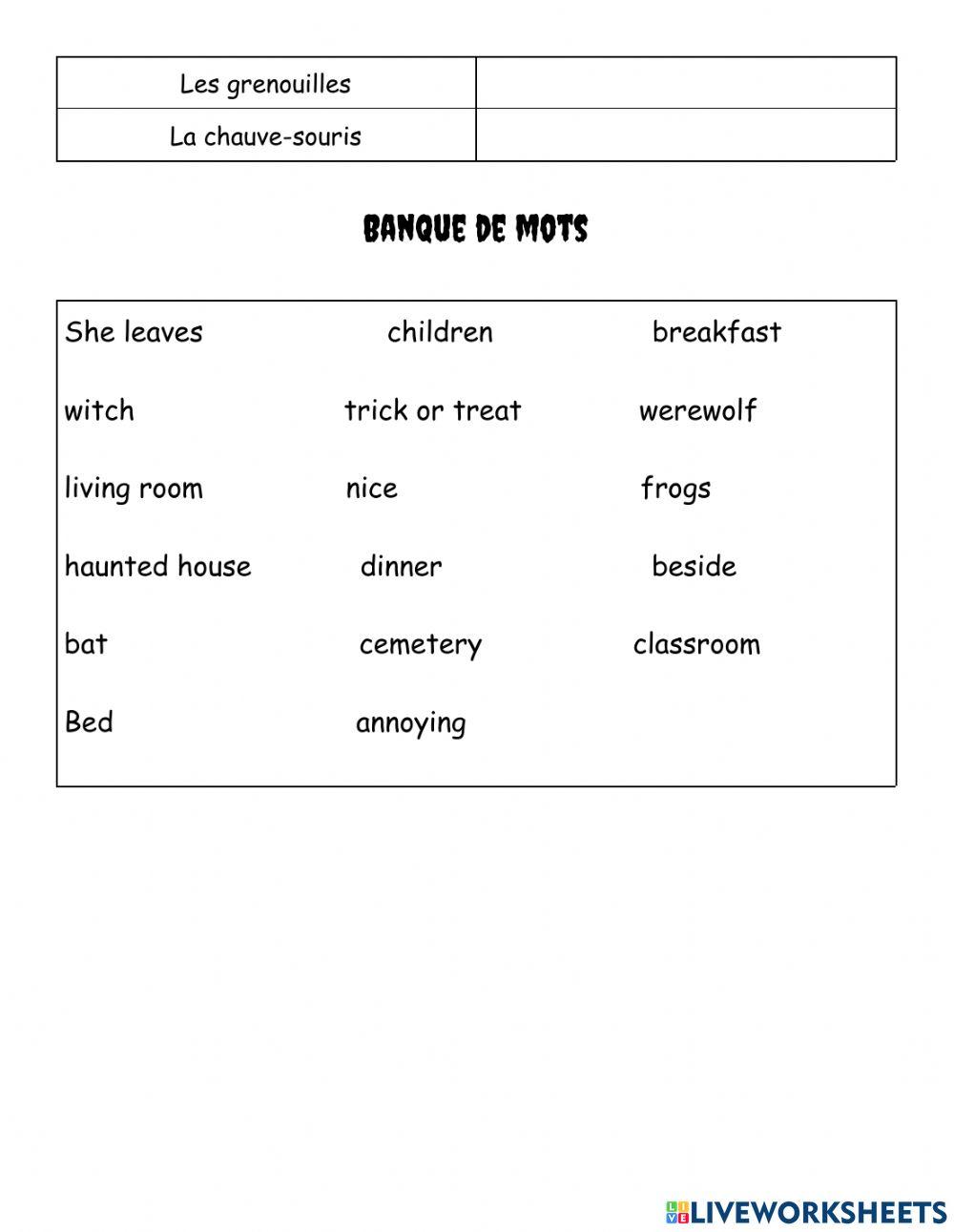 La famille vampire : activite de vocabulaire