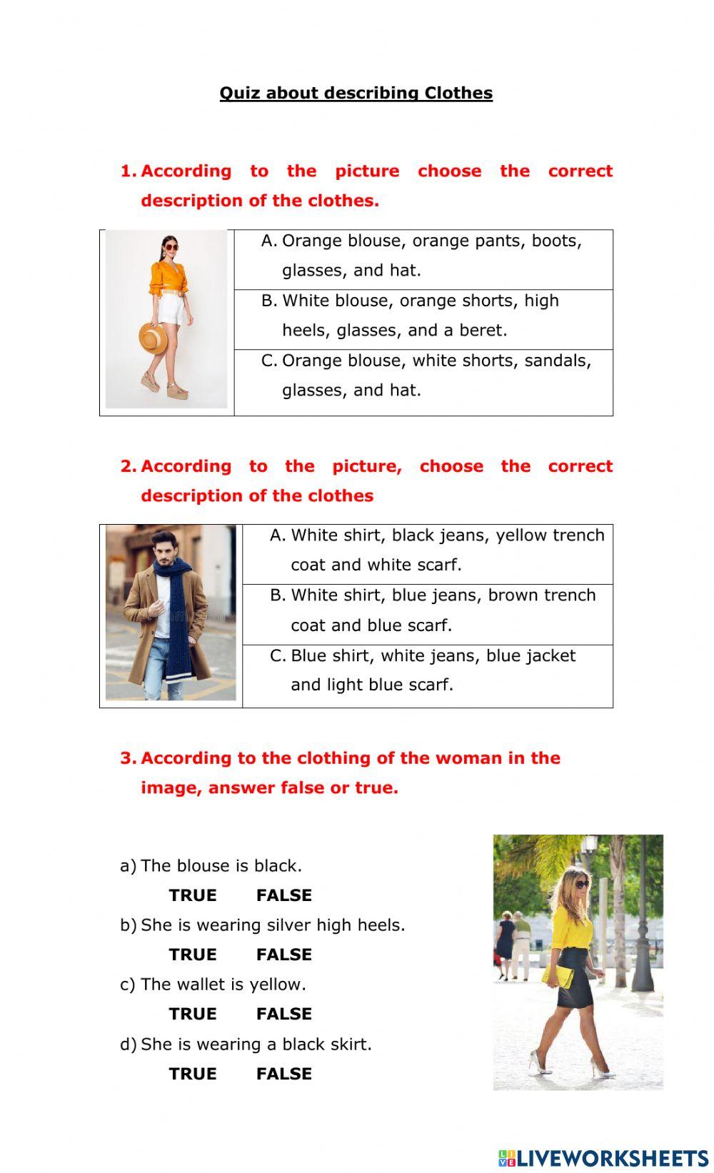 Describing Clothing worksheet