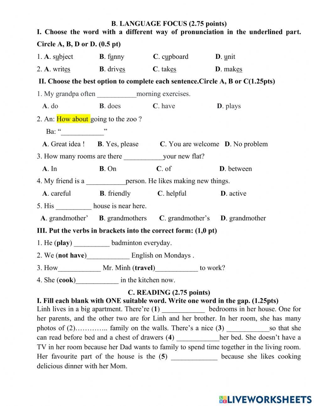 Bai kiem tra lop 6 Giua hoc ky 1