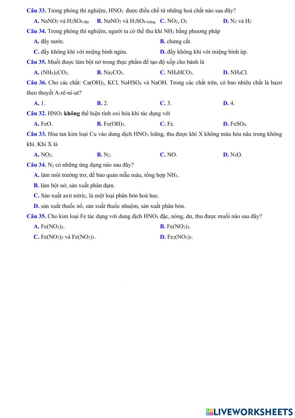 Ôn tập giữa học kì 1 hoá học 11