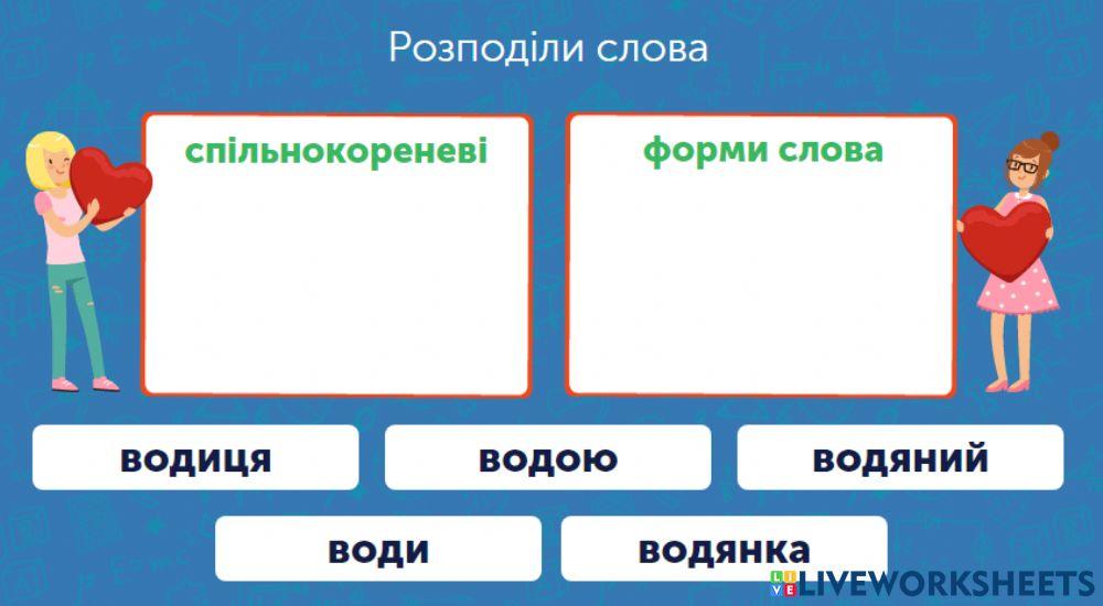 Форми слова і спільнокореневі слова 2184796 | Капелюха