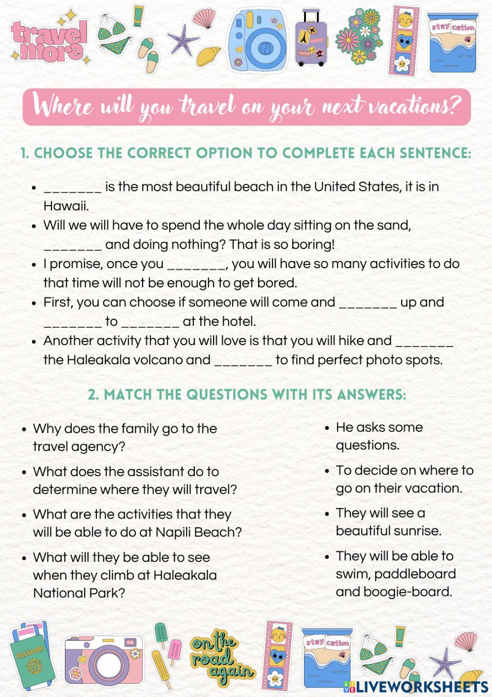 Where Will You Travel On Your Next Vacations Worksheet Live Worksheets Where Will You Travel On Your Next Vacations Worksheet Live Worksheets