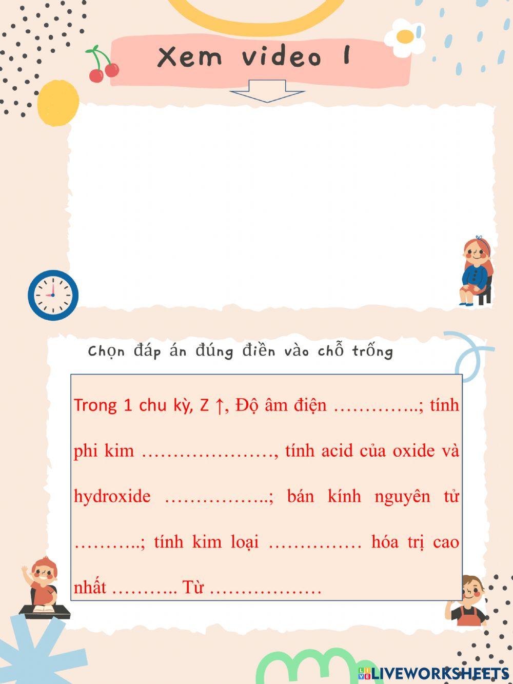 Phiếu bài tập ý nghĩa bảng tuần hoàn