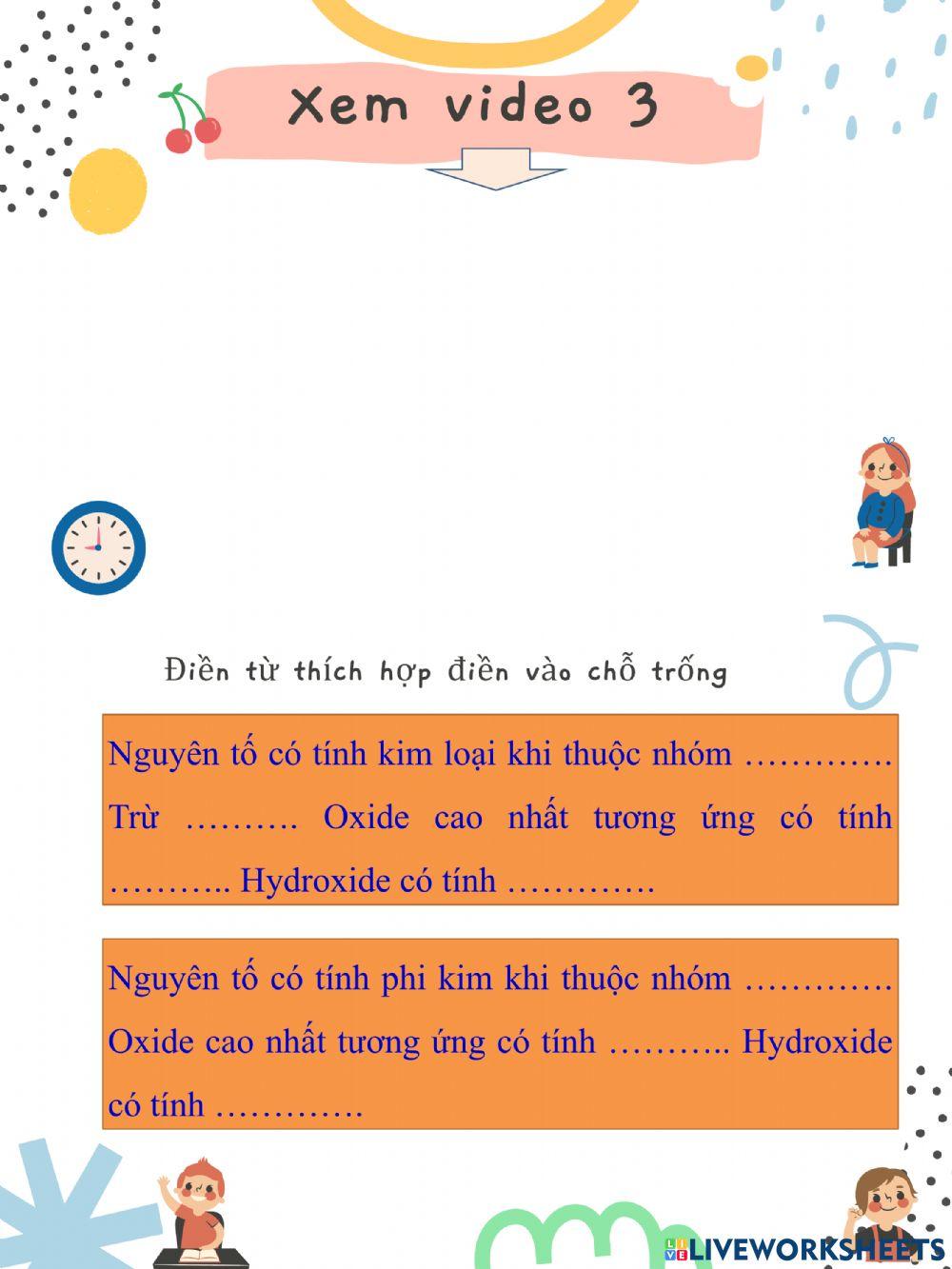 Phiếu bài tập ý nghĩa bảng tuần hoàn