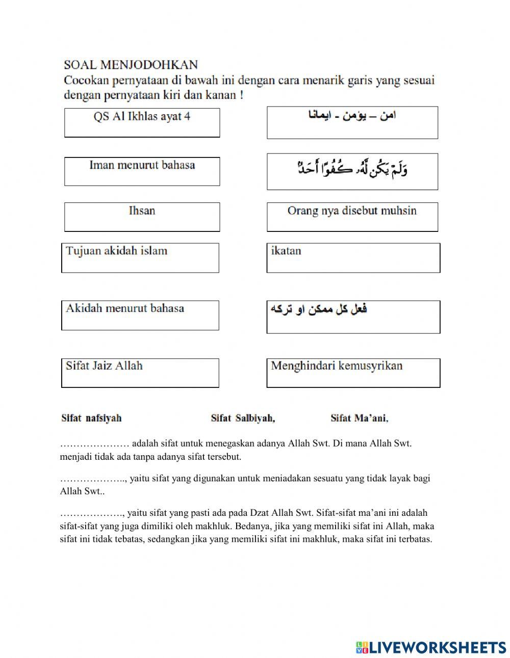 Soal ulangan Akidah akhlak