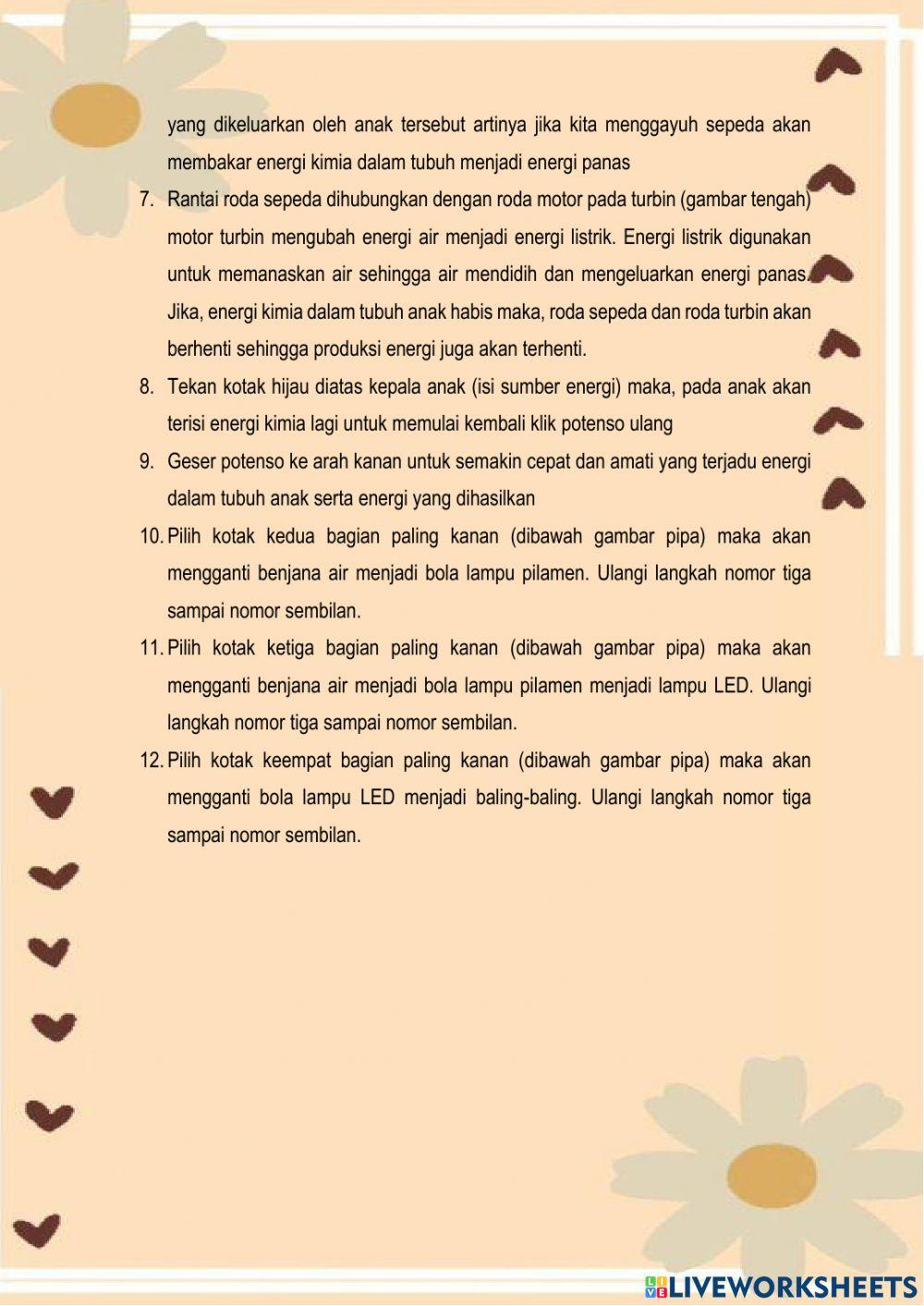 Lkpd 2.b: membuktikan energi air dapat  menghasilkan energi listrik, panas, dan cahaya