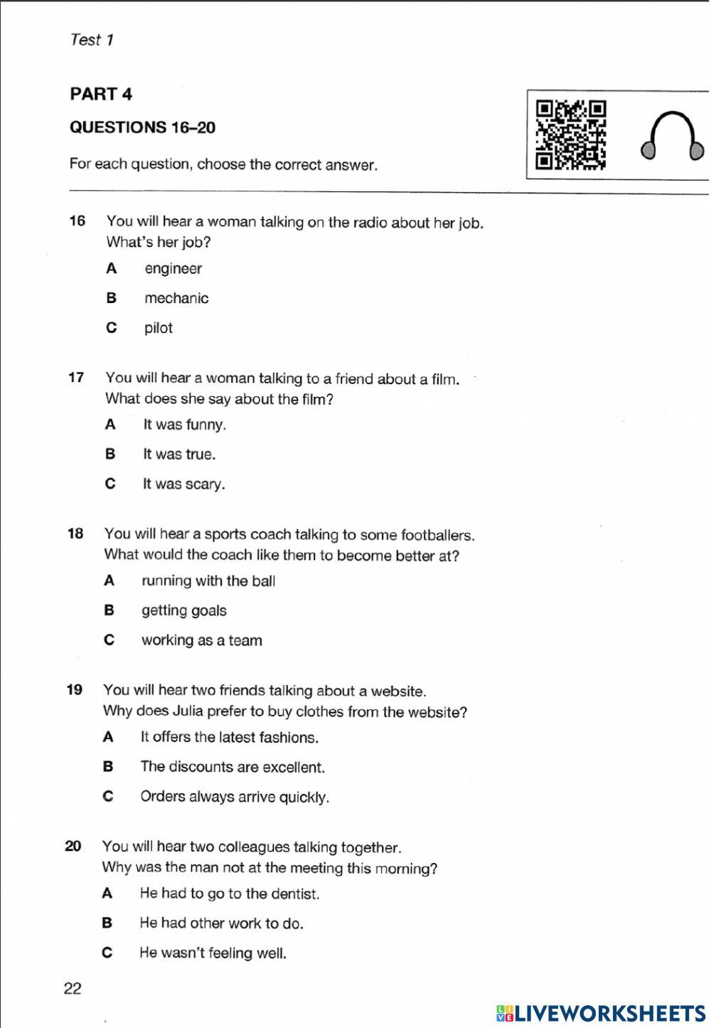 PRE A2 - LISTENING 01