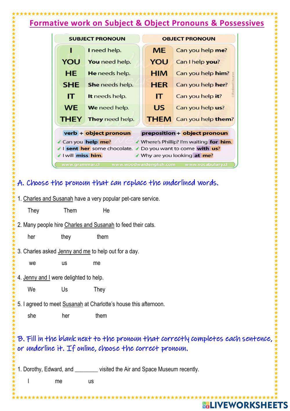 AET Formative work on Pronouns A2