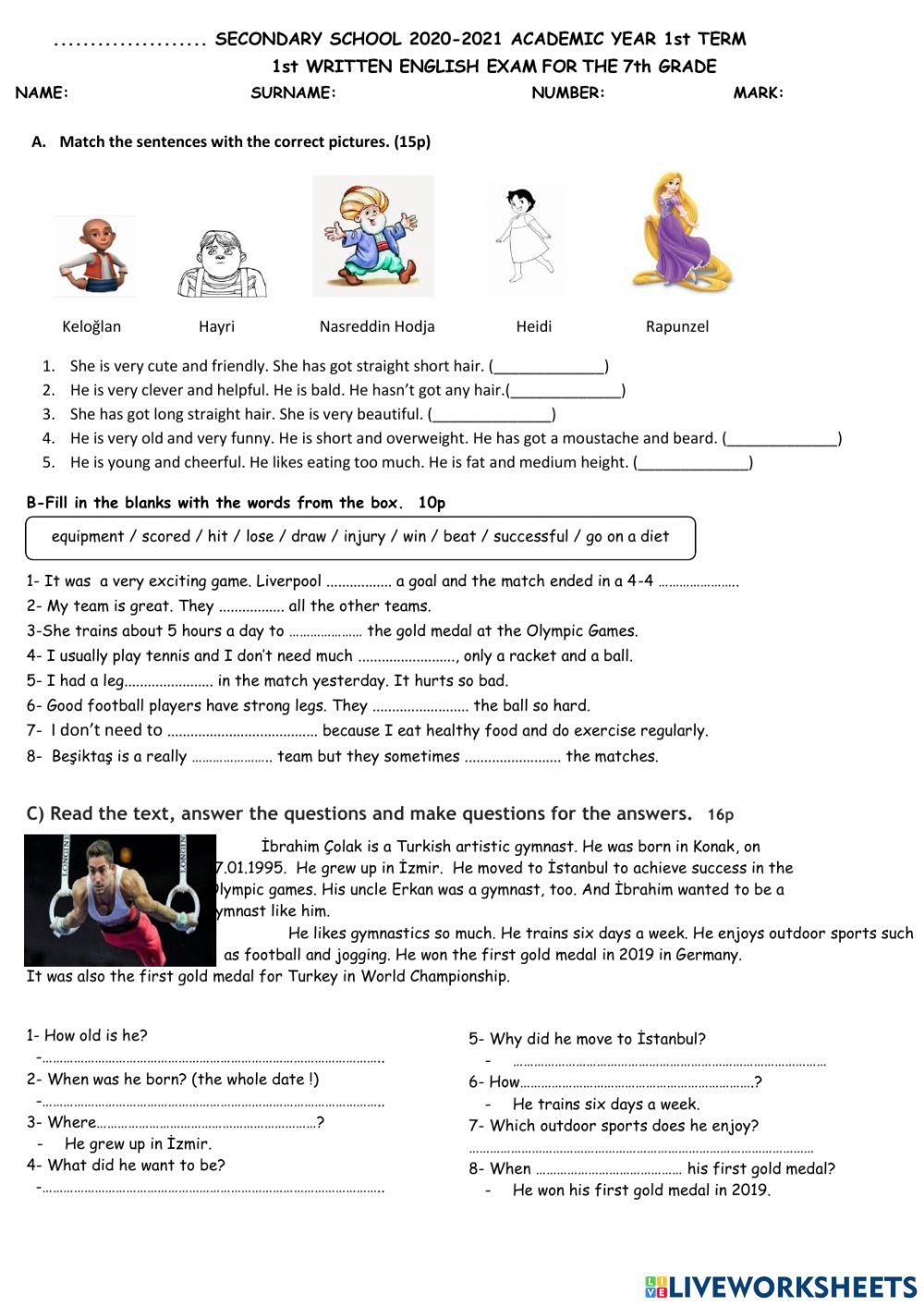 7th Grade-Exam study4 and quiz 4