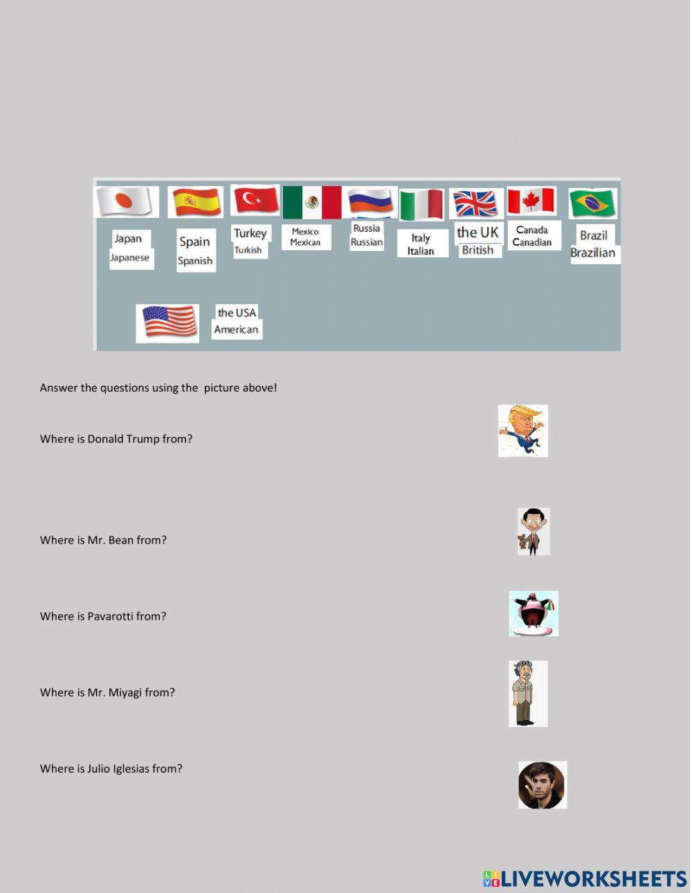 Flags and countries vocabulary