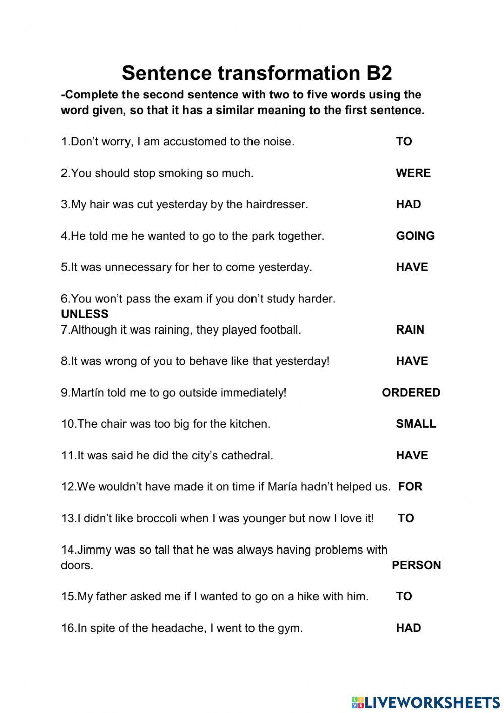 Sentence transformation B2
