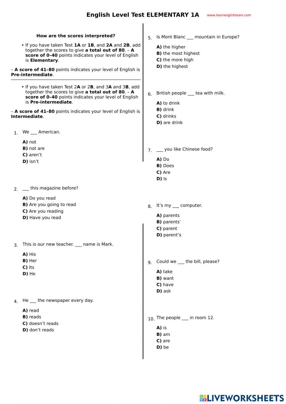 2185225 | English Level A1 | Latingles Academy