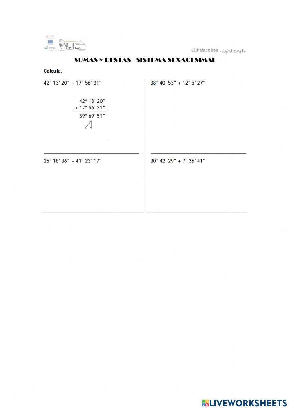 Sistema sexagesimal - sumas