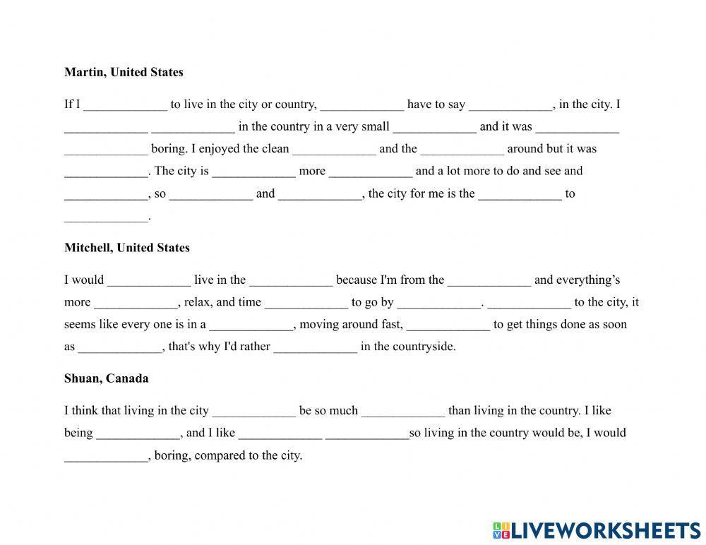 Hometown-6 ppl City or Country Dictation Exercise