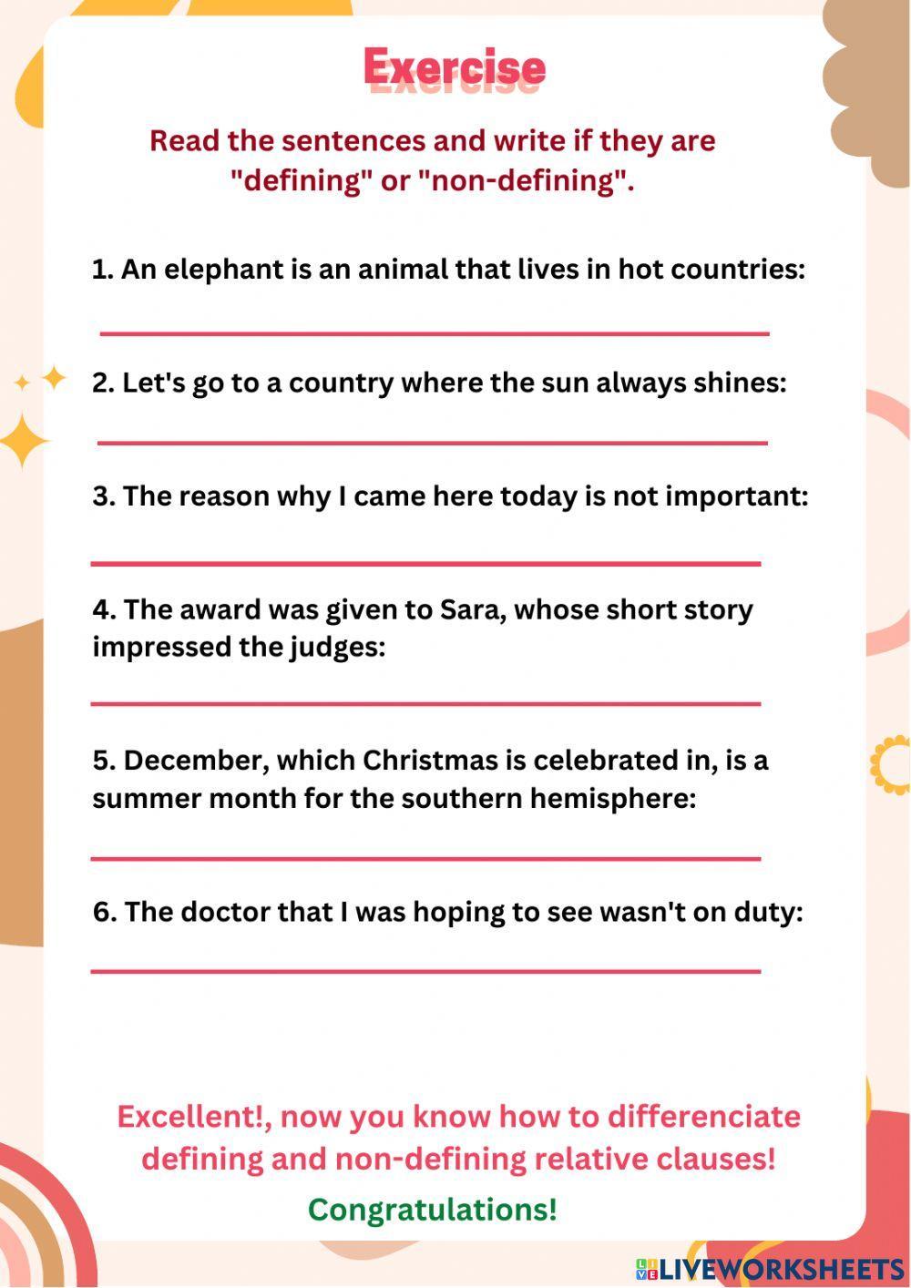 Relative clauses: defining and non-defining