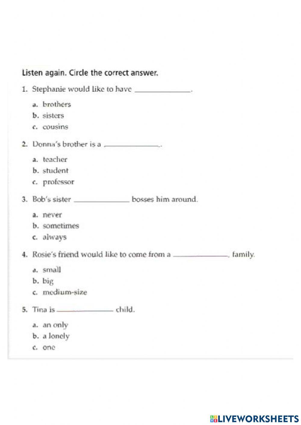 Listening- topic: Family