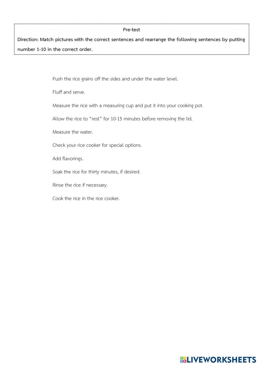 Pre-test 2 : How to cook rice