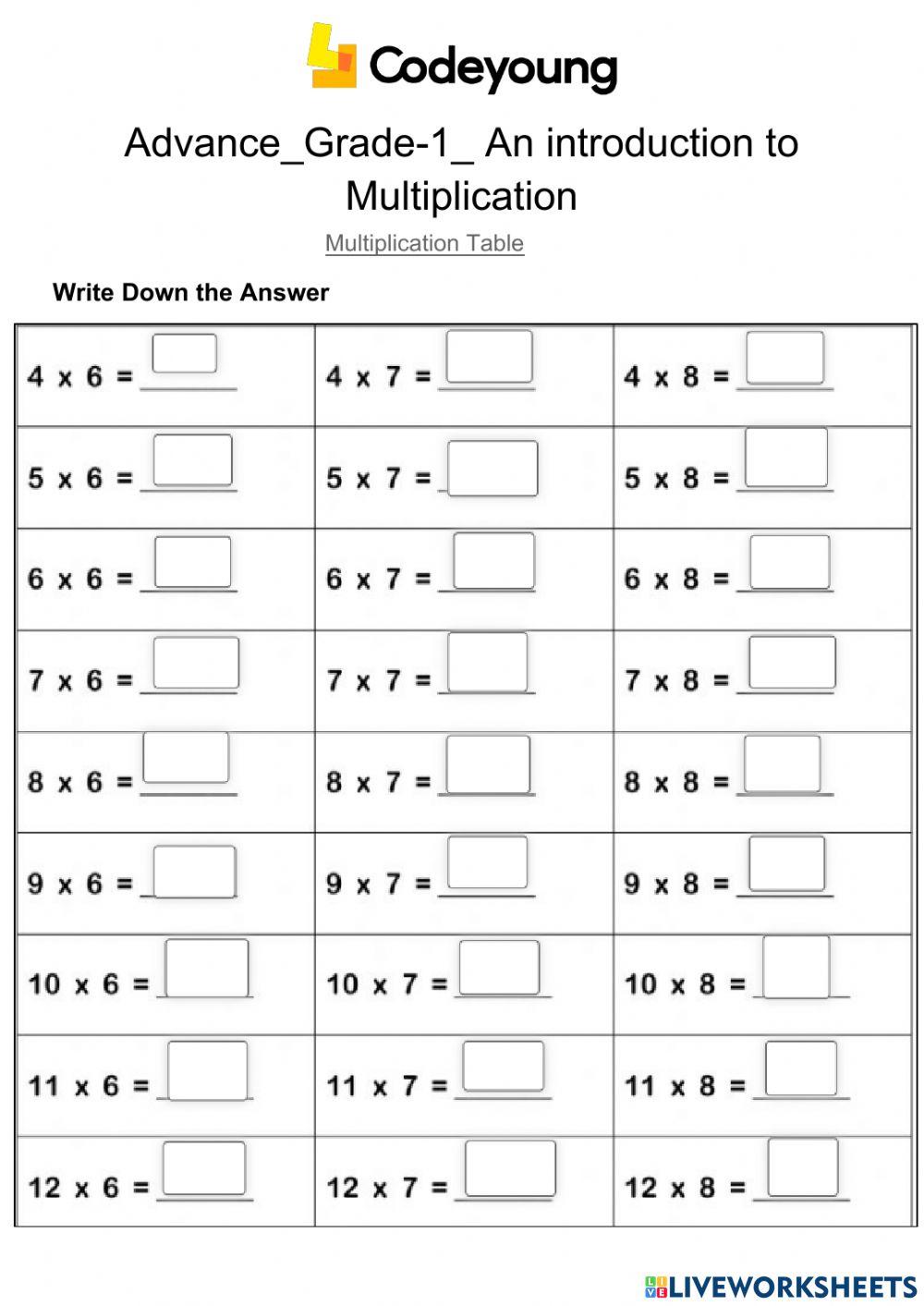 Multiplication Tables-Advance