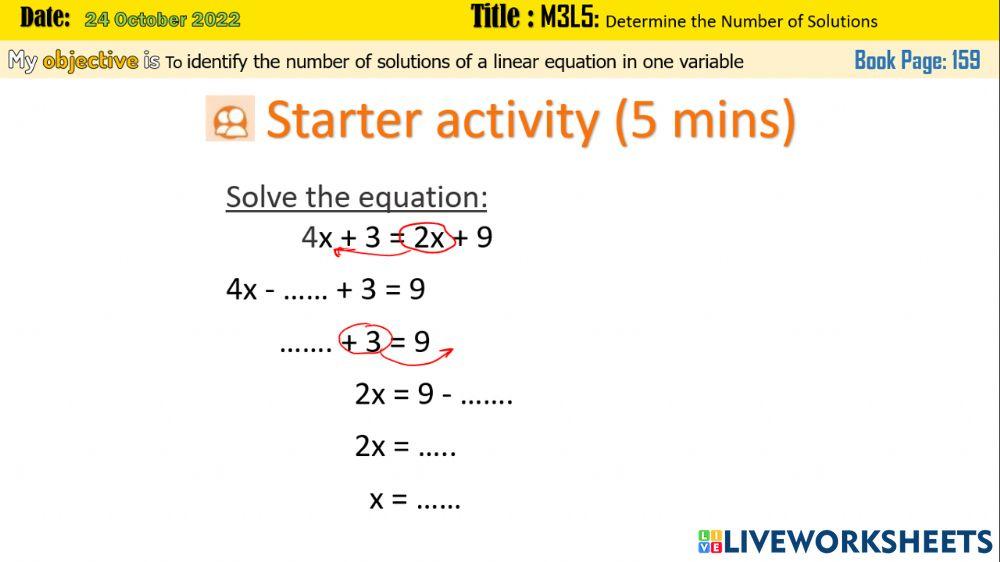 Starter solve equation with variables on each side