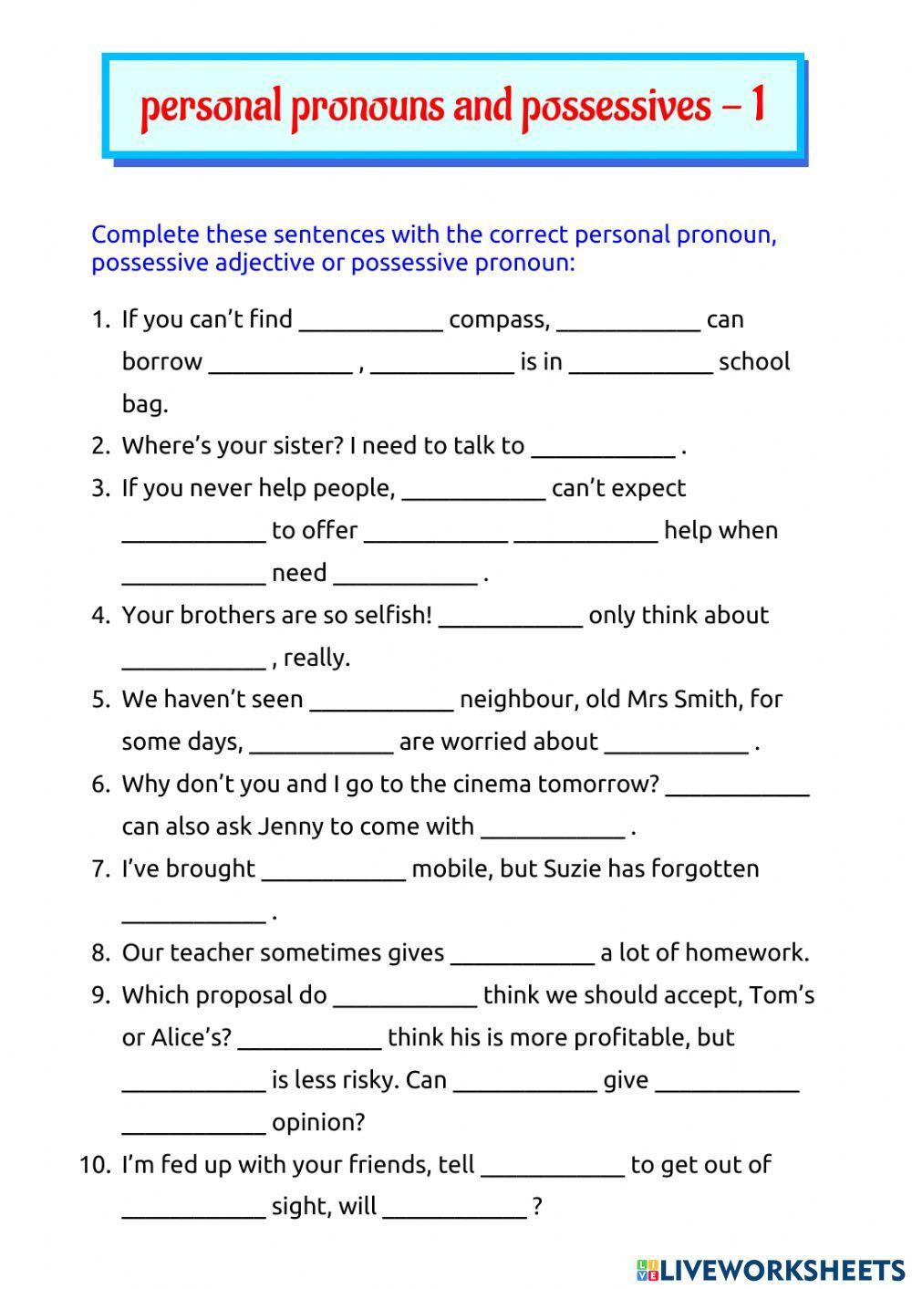 Pronouns and possessives 1