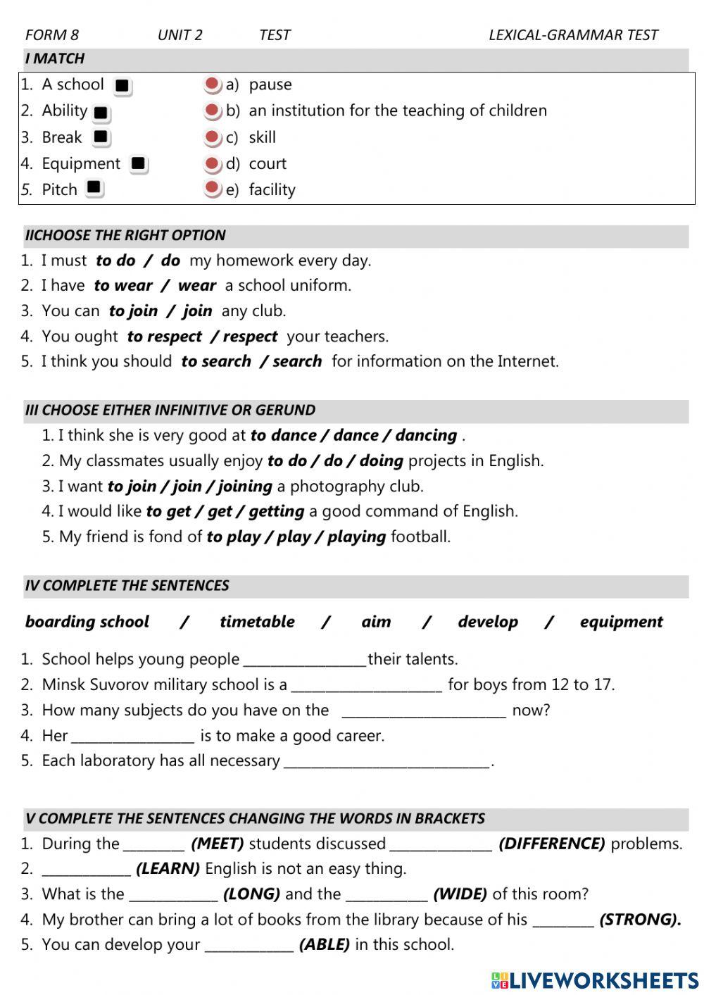 School Test Form 8 U2
