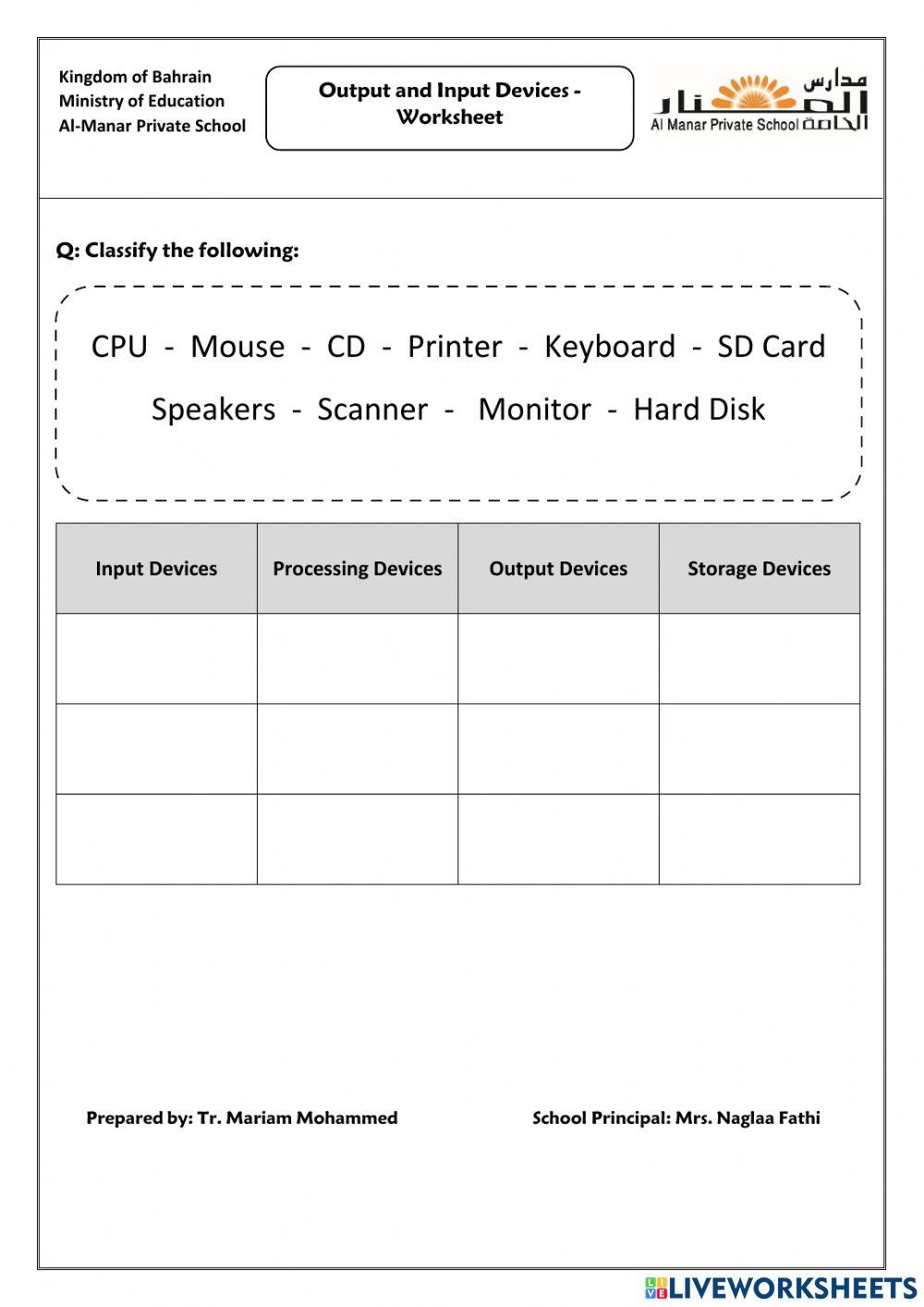 output and input devices online exercise for | Live Worksheets