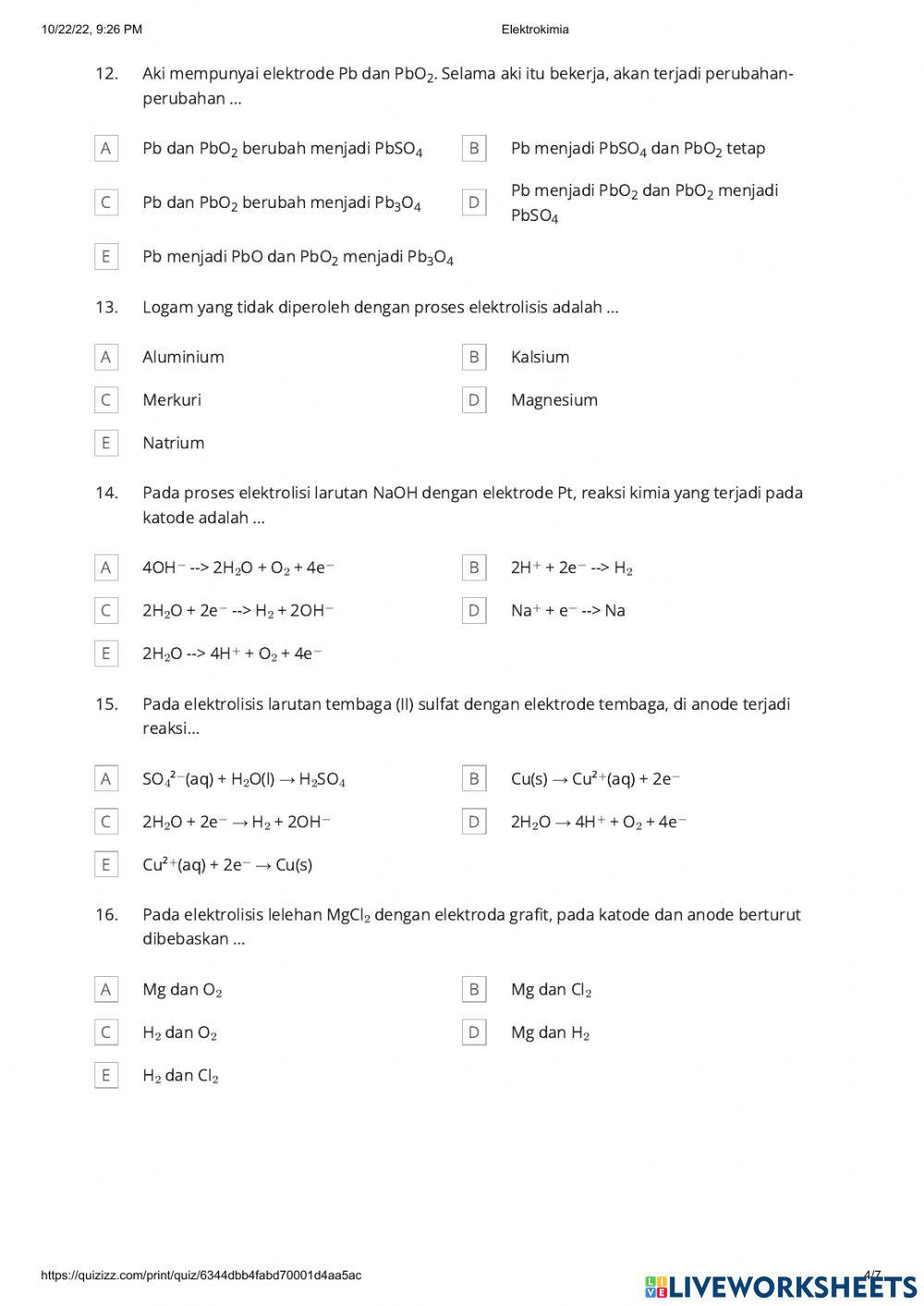 Ulangan Harian Elektrokimia