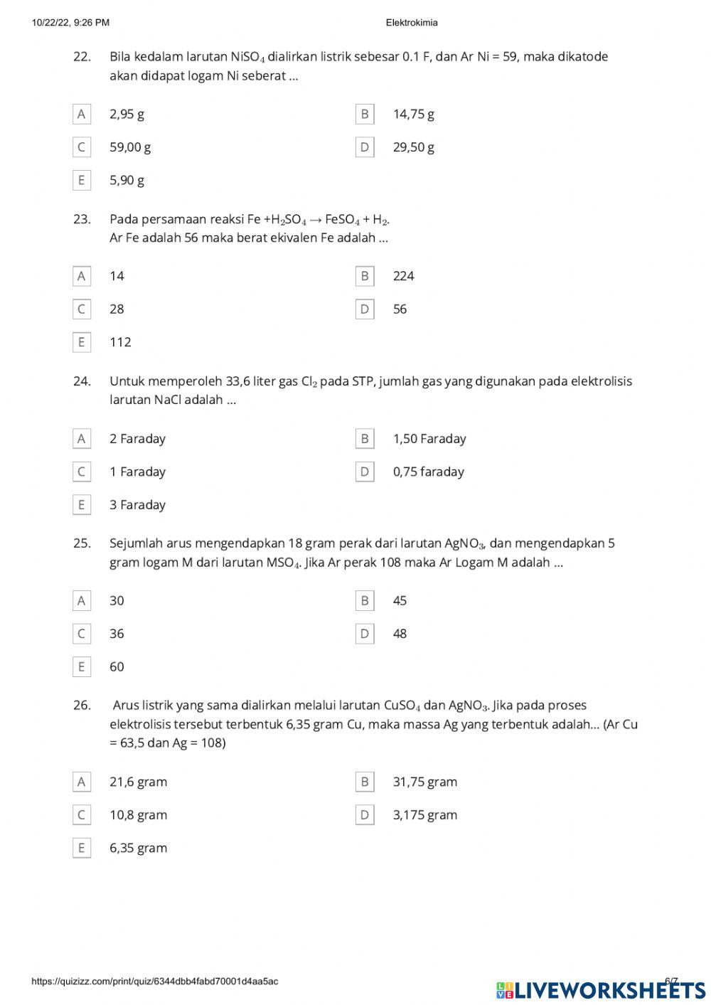 Ulangan Harian Elektrokimia