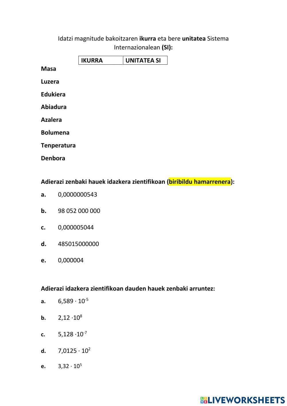 Magnitudeak eta idazkera zientifikoa