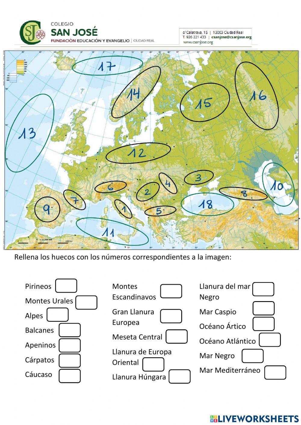Mapa mudo Relieve de Europa