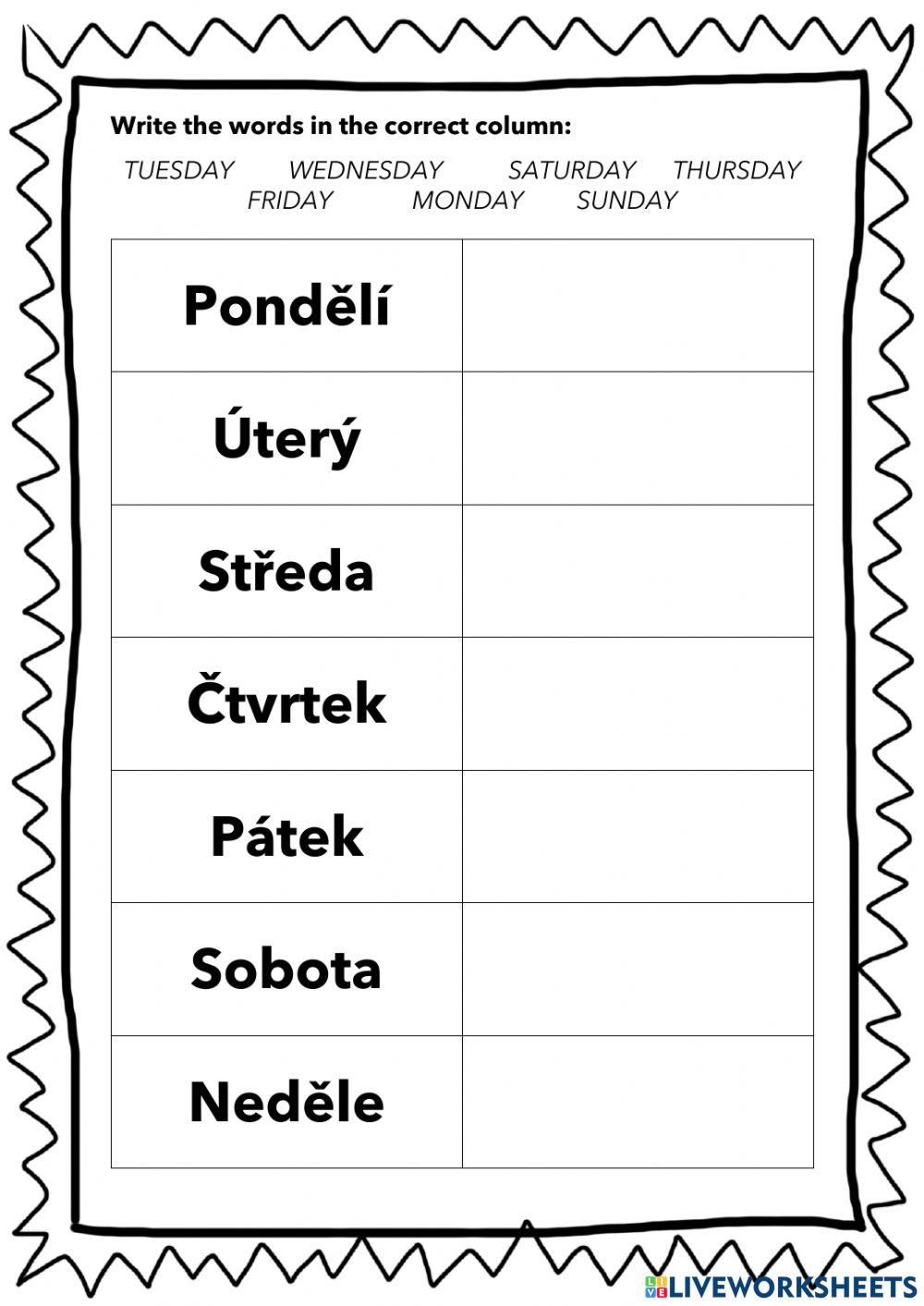 Days of the week (EN-CZ)