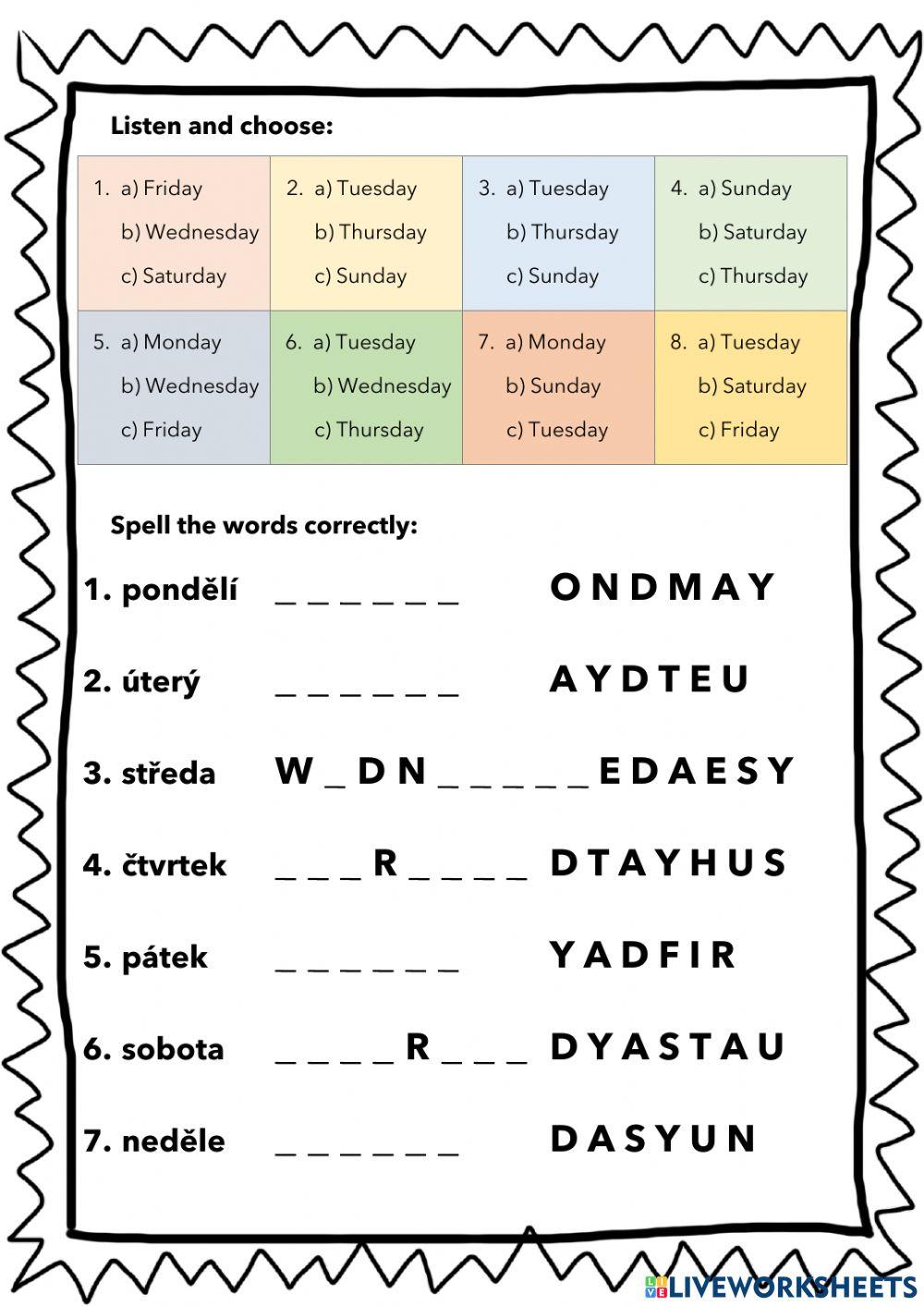 Days of the week (EN-CZ)