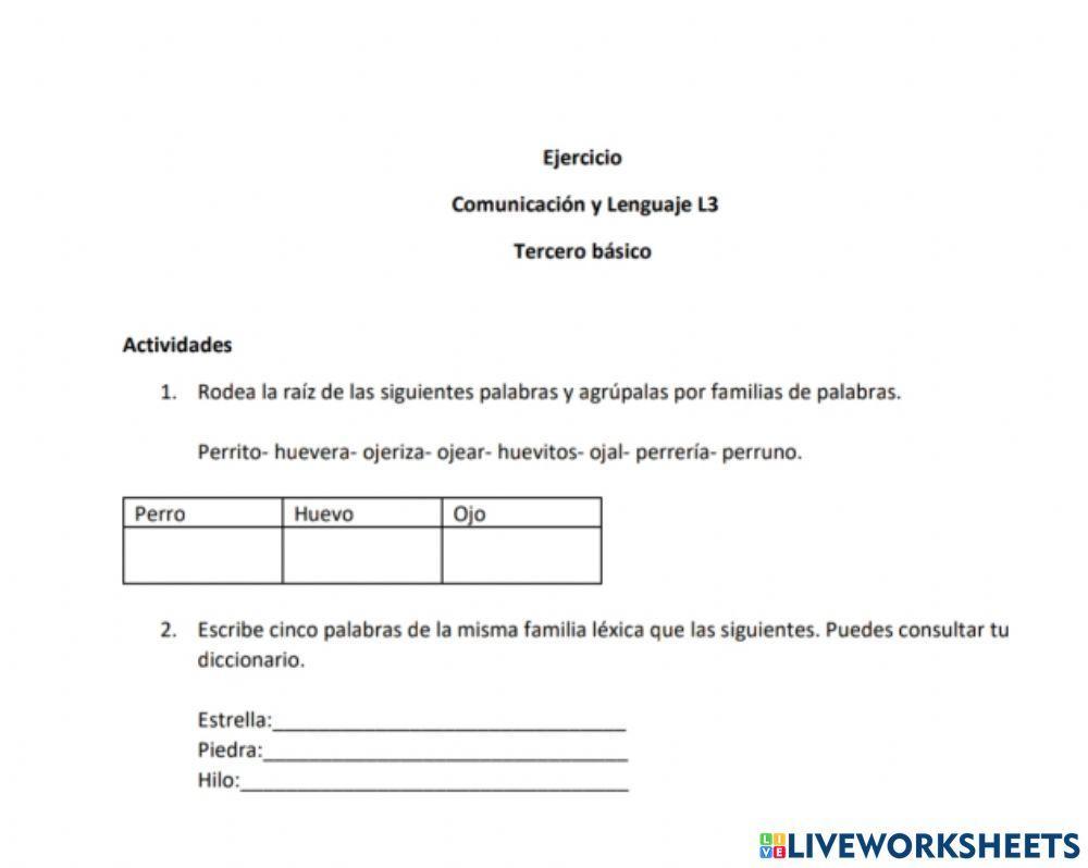 Palabras de familias léxicas