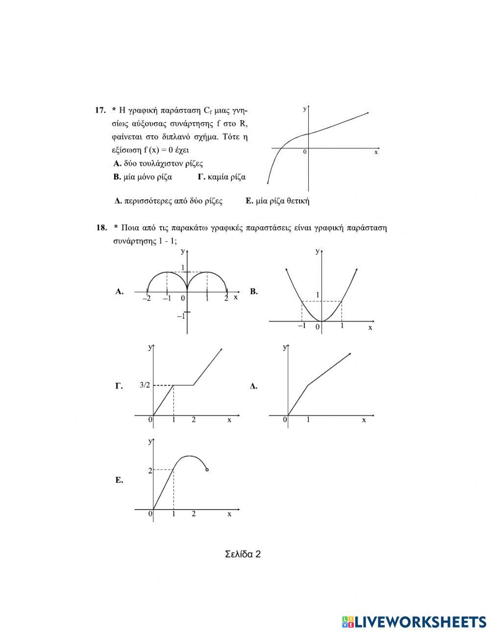 Ερωτήσεις πολλαπλης επιλογής στις Συναρτήσεις (Μέρος Β)