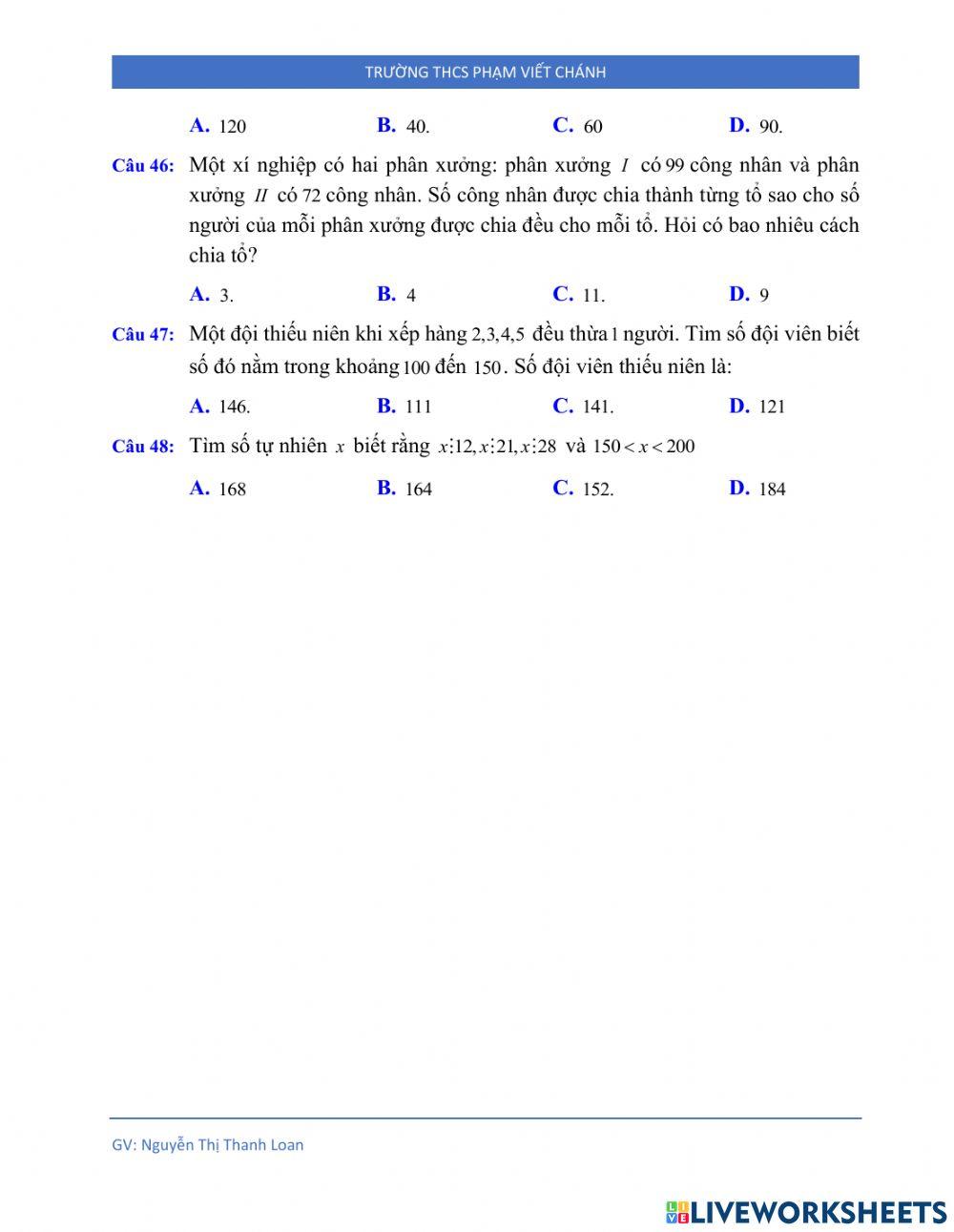 Ôn tập giữa kì 1  toán 6